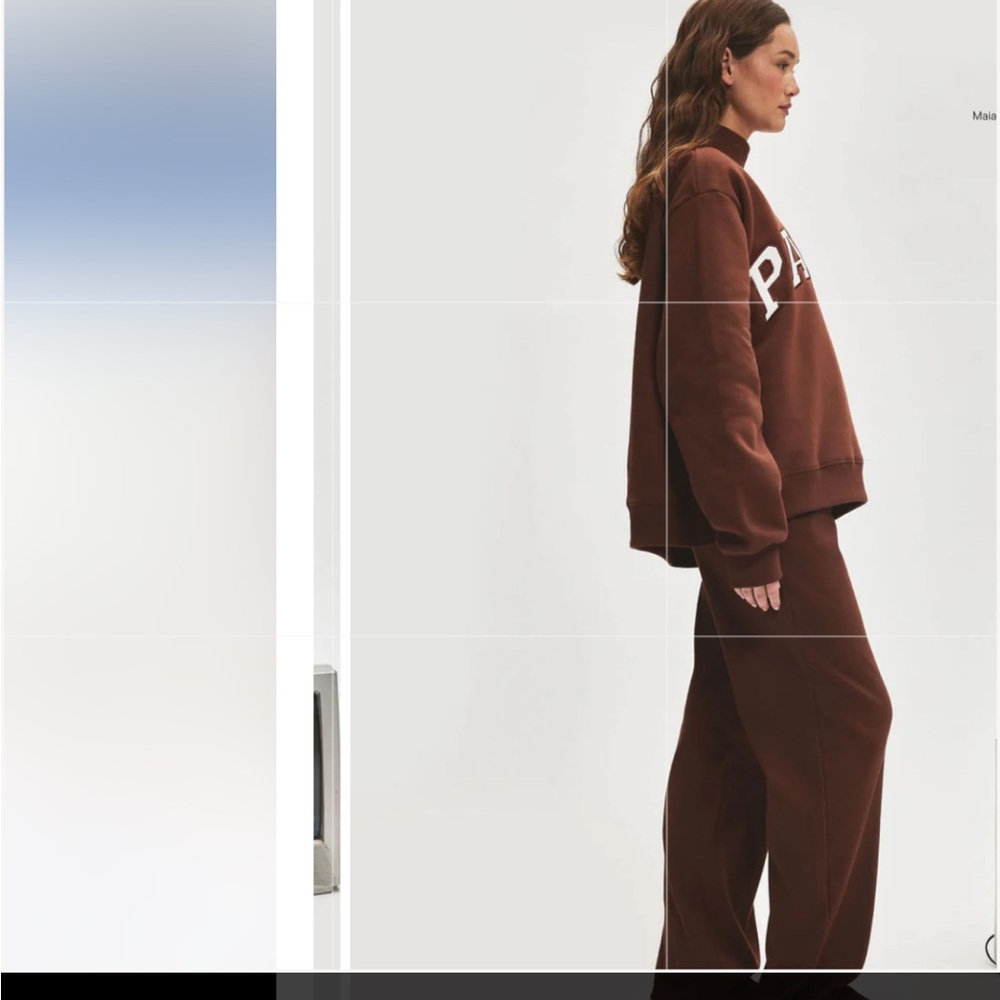 NWT Parke Fleece Varsity Turtleneck Sweatshirt  in Mocha + White L/XL - Picture 3 of 9